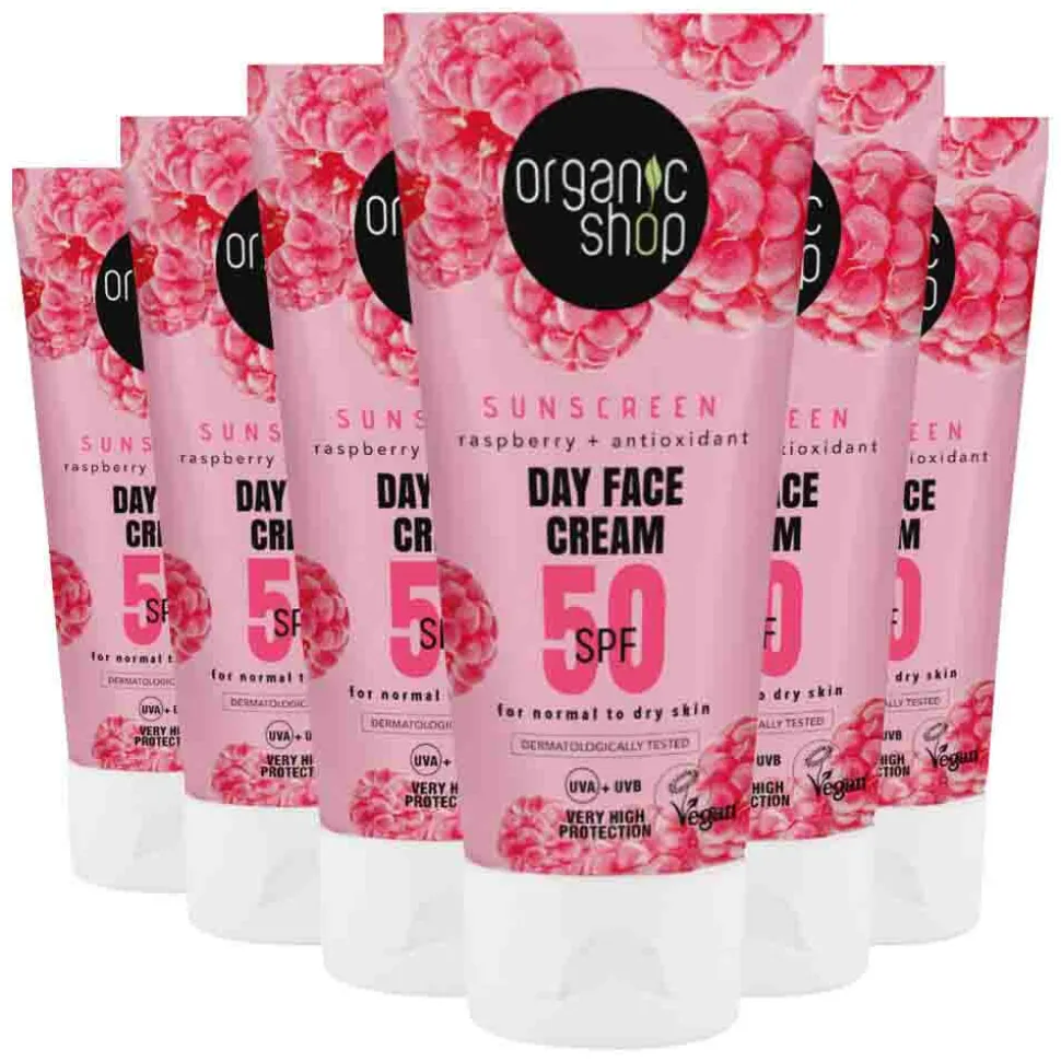 6x Organic Shop Zonnebrandcréme Gezicht SPF 50 Normale huid 50 ml