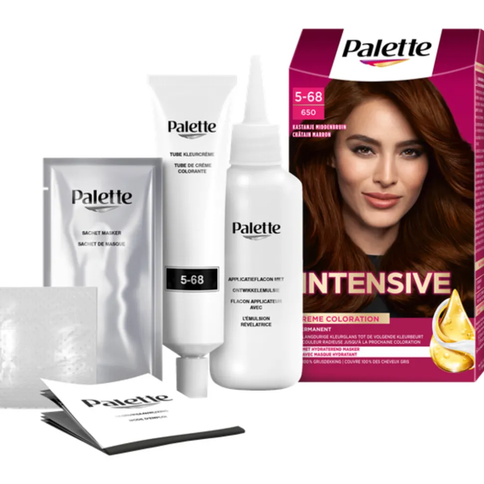 3x Palette Intensive Oil-Care Color Haarkleuring 650 Kastanje Middenbruin