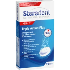 4x Steradent Triple Action Plus Kunstgebit Reiniger 90 tabletten