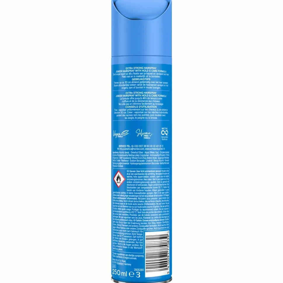 6x Taft Junior Hairspray Extra Strong 250 ml
