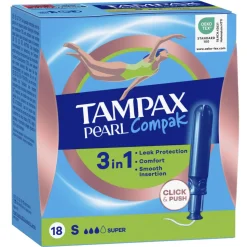 8x Tampax Pearl Compak Super Tampons met Inbrenghuls 18 stuks